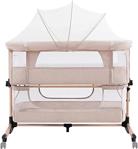 Baby Crib,3 In 1 Baby Bassinet Bedside Crib Adjustable Portable Bed For Infant,Co Sleeper Bassinet Baby Newborn Must Have Bed,Light Beige #TOP7