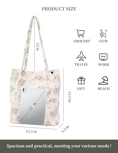 Image of Corduroy Tote Bag Cute Tote Bags for Women Shoulder Bag with Inner Pocket for Work Beach Travel and Shopping Grocery
