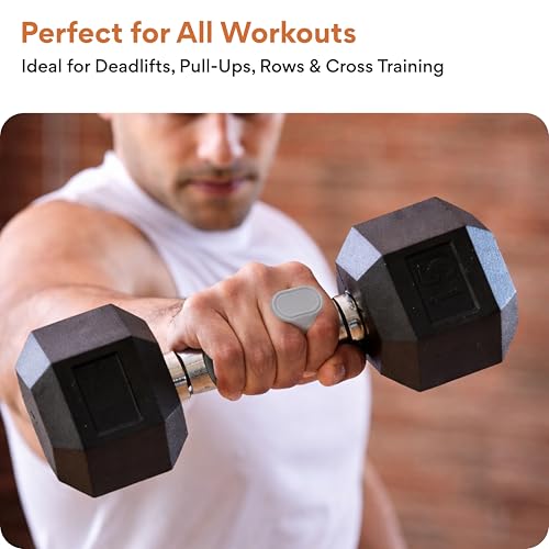 Image of FOVERA Anti-Slip Workout Grips - Ergonomic Rubber Hand Protector Pads for Gym Training & Weight Lifting - Breathable Palm Guards for Pull Ups, Deadlifts & Cross Training for Men & Women (1 Pair)