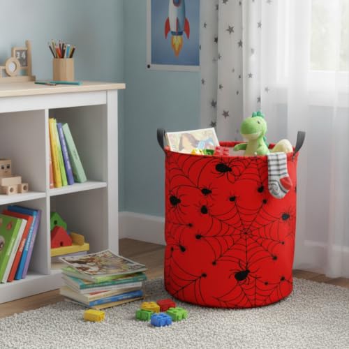 Image of Baby Laundry Hamper Basket Baby Hamper for Nursery Boy and Girl Cute Storage Bin Organizer Boho Room Decor(Red Spider Webs)