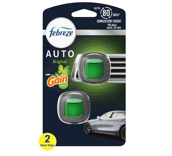 Image of Febreze AUTO Air Freshener Vent Clip, 0.07 oz. Car Vent Clip, Pack of 2 (GAIN)