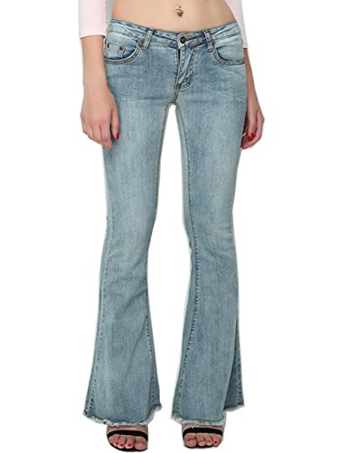 Cresay Women's Hippie Wide Leg Flared Bell Bottom Jeans-lightblue-L