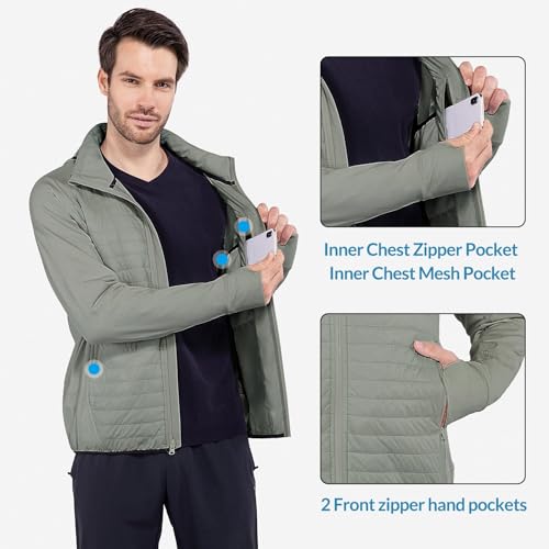 baleaf Men's Running Jacket Lightweight Thumble Hole Warm Up Puffer Jacket Hybrid Thermal Coat Insulated Hiking Golf4