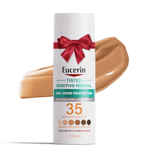 Eucerin Sun Tinted Mineral Face Sunscreen Lotion SPF 35, Non-Comedogenic Mineral Sunscreen with Gentle Zinc Oxide Protection for Sensitive Skin, 1.7 Fl Oz Bottle