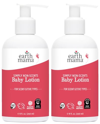 Image of Earth Mama Simply Non-Scents Baby Lotion for Dry Skin, Calendula Cream for Newborn Skin Care, Organic Moisturizer for Children with Aloe Juice, Rooibos, & Shea Butter, Fragrance Free, 8-Fl oz (2-Pk)