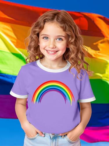 Image of Ithalt Kids Pride Shirts for Girls Boys LGBTQ Tshirt Rainbow Graphic Tee Shirt Litter Girls LGBT Gay Pride Tops 5-14y