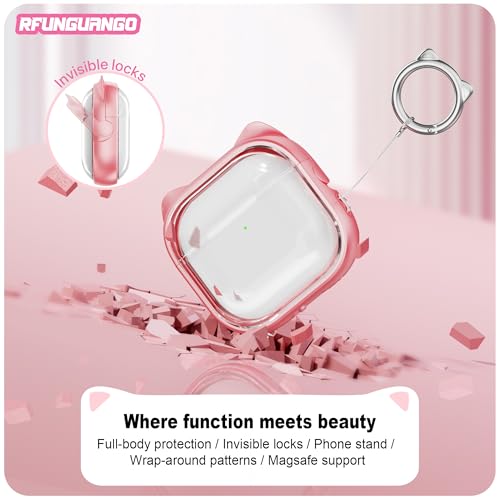 Coque AirPods 4 rose transparente avec support de téléphone intégré - 4