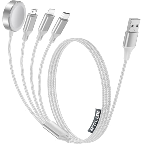 Image of Multi Charging Cable for Apple Watch Charger /iPhone /Samsung Charger,Type C /Lightning /iWatch /Micro Charger Cord for iWatch Ultra /10-2 /iPhone /Galaxy /Airpods,Travel Essentials[1.5M]-White