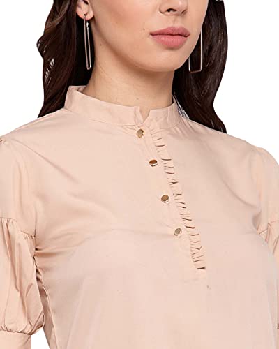 Image of Style Quotient Womens Black Solid Puff Sleeves Regular Top
