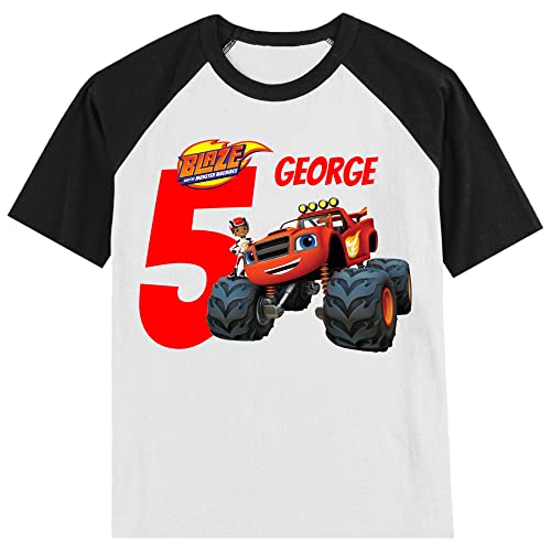 Personalized Monster Truck Birthday Shirt | Blaze | Personalized with Name and Age | Monster Truck | Unisex Short Sleeve Raglan T-Shirt3