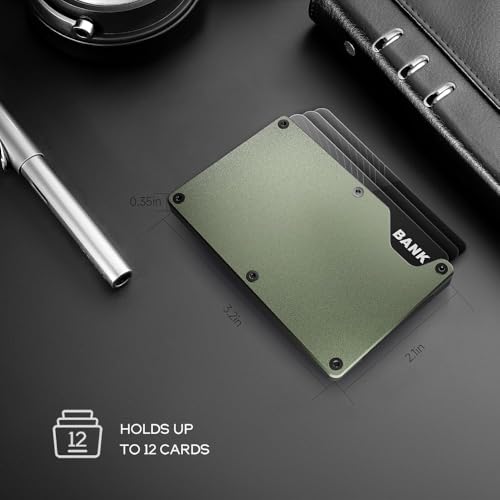 Minimalist Wallet for Men, Slim Wallet with Cash Strap, RFID Blocking Metal Card Holder, Compact Pocket Wallet Ideal Gift for Men, Super Thin Card Clip Hold up to 12 Credit Cards (Green-001)2