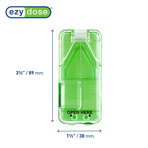 ezy dose pill cutter and splitter with dispenser daily usage safely cut pills vitamins tablets in half or quarters accurate and easy cutting stainless steel blade travel sized green bpa free
