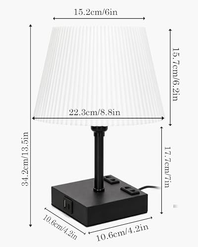 Image of Homesake Touch Table Lamp with USB A + Type C Charging Ports Dual AC Outlets, Touch Control, Medium Size, Bulb Included Night Stand, Bedside Desk Light Bedroom Living Room Office, (White Frill)