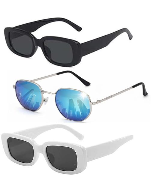 Y&S Unisex Goggle Combo| Combo Offer Pack of Branded Latest Stylish| Black Candy Blue Hexagonal White Candy for Men and Women with Box|3-1254