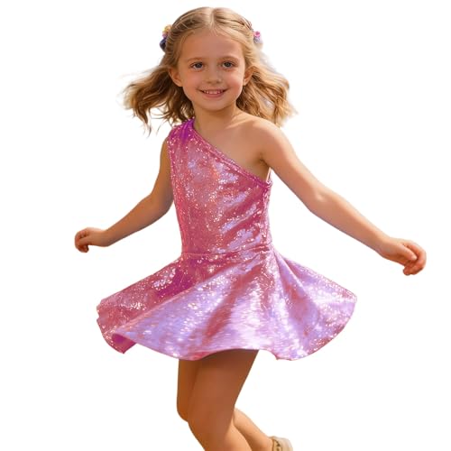Vestido de fiesta brillante para niña con lentejuelas y hombros descubiertos