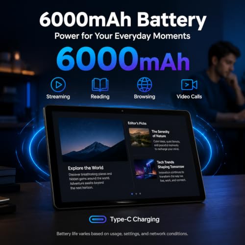 Image of Android 16 Tablet 10.1 Inch with 36GB RAM and 256GB ROM, 1TB Expandable, Octa-Core, WIFI 6, BT5.4, IPS HD Touchscreen, 6000mAh Battery, Tablet for Online Studying, Streaming and Family Entertainment