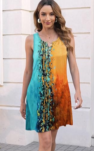 Image of Disamer Womens Summer Dress 2026 Casual Button Down V Neck Sleeveless Boho Floral Beach Sundresses Vacation A-Line Dresses