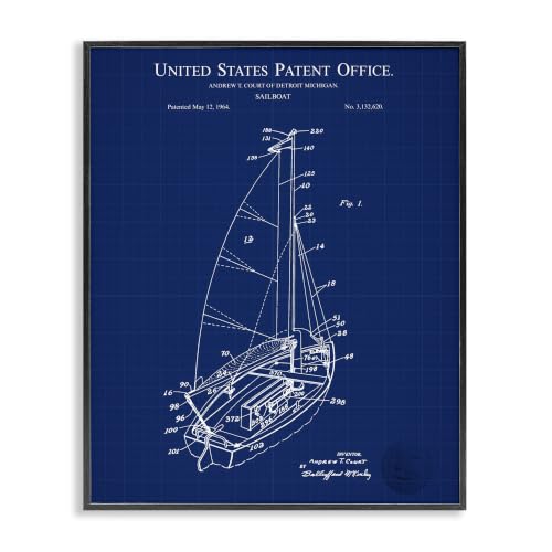Sailboat Blueprint Nautical Travel, 11 x 14 Inch Framed Giclée Print