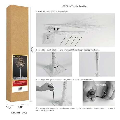 Image of LIGHTSHARE 6 Feet Birch Tree, 72 LED Lights, Warm White, for Home, Festival, Party, and Christmas Decoration, Indoor and Outdoor Use