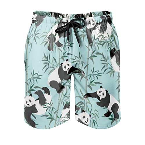 GeauDoup Panda Bambus Herren Badeshorts Badehose Kurz Schnelltrockend Boardshorts Beachshorts Strandhose Trainingshose Freizeithose Multicolor 3XL Cover