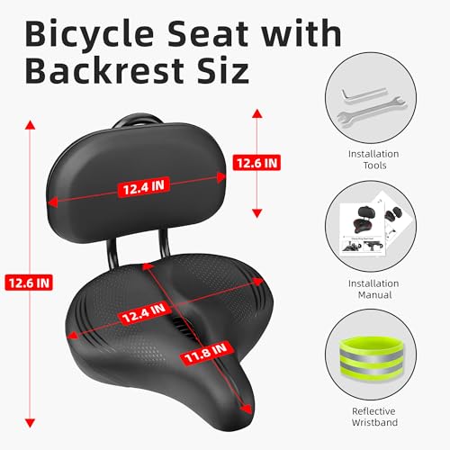 image for COOLWUFAN Oversized Bike Seat with Backrest for Peloton Bike, Wide Bic