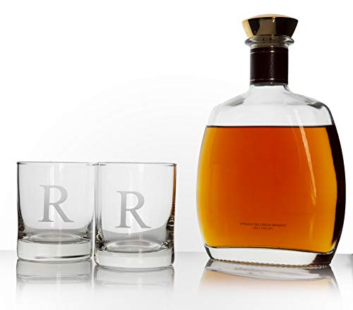 Personalized Scotch Whiskey Glasses Set of 2, Old Fashioned Barware Glassware with Sandblasted Monograms, 12.5 oz Capacity Each (R) - Image 4