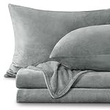 BEDELITE Flannel Sheets Full Size Grey - Super Soft Fleece Sheets Set Fluffy Extra Plush, 4 Piece(Include Fitted Sheet, Flat Sheet, 2 Pillowcases)