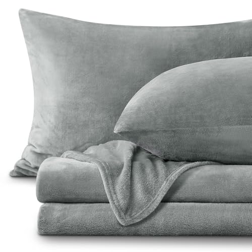 BEDELITE Flannel Sheets Full Size Grey - Super Soft Fleece Sheets Set Fluffy Extra Plush, 4...