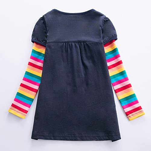 Girls Kids A-Line Christmas Pocket Dress Creative Star Butterfly Embroidered Rainbow Sleeve Pocket Skirt For 3-8 Years Toddlers Children Long-Sleeved Pocket A-Line Dress #TOP2