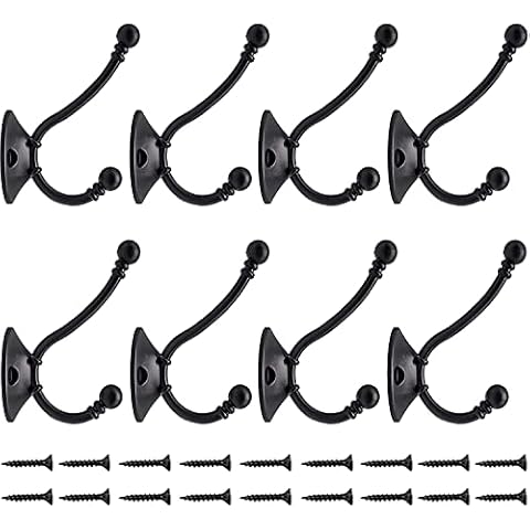 Bosdontek Coat Hooks - 8Pcs Clothes Hooks Home Storage Hooks Vintage Hanger Heavy Duty Wall Hooks for Door Kitchen Bathroom Bedroom Office Lavatory Closets (Black) Cover