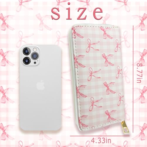 Image of Pink Bow Gifts, Coquette Wallet Pink Bow Cute Cash Clutch Long Billfold With Zipper Coin Pocket Ladies Girls, Birthday Gifts For Mother, Daughter, Bestie, Colleague, Friend