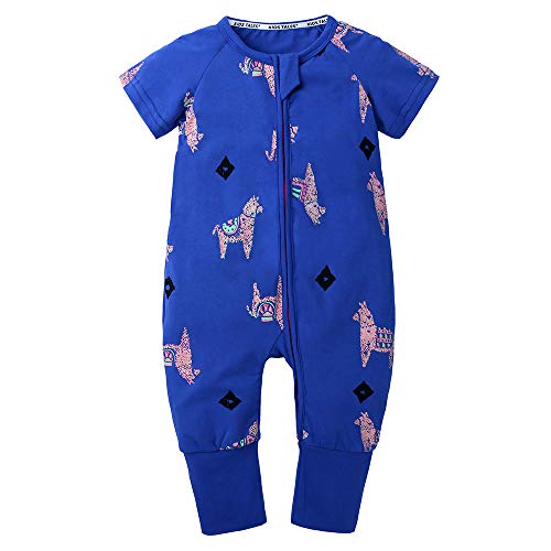 Kids Tales Baby Boys Girls Zipper Short Sleeve Pajama Sleeper Cotton Romper(Size 3M-3T) Blue