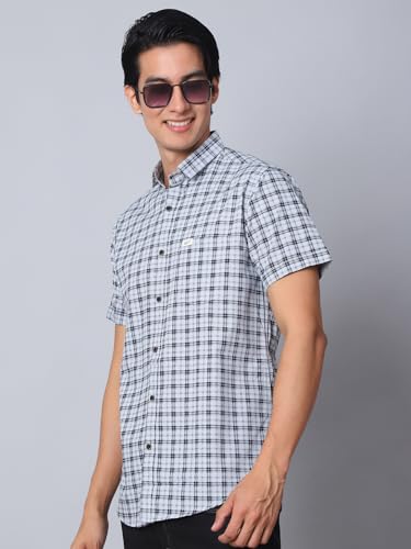 Image of Majestic Man Men Comfort Slim Fit Checked Pure Cotton Half Sleeve Casual Shirt
