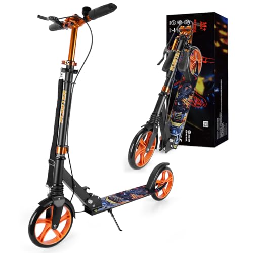 Scooters, Scooter Patinete Plegable para Adultos, Kick Scooter Con Suspensión Delantera, Freno de Manillar y Trasero, Patinete Aluminio Ruedas Grandes 200mm ABEC-9, para...