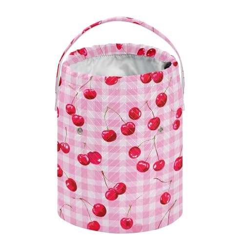 Image of ElliTarr Crochet Bag Yarn Bag with Handle Portable Knitting Project Bag Travel Yarn Storage Organizer Holder Case Pink Juicy Checkered Cherry