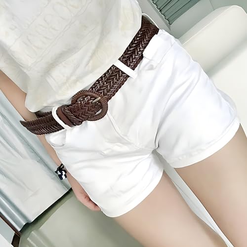 Women Wide Braided Leather Belt 1.6 inch Ladies Soft Woven Waistband with Buckle4
