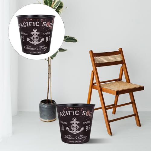 Caneca de basura de hierro estilo retro negra miniatura 7