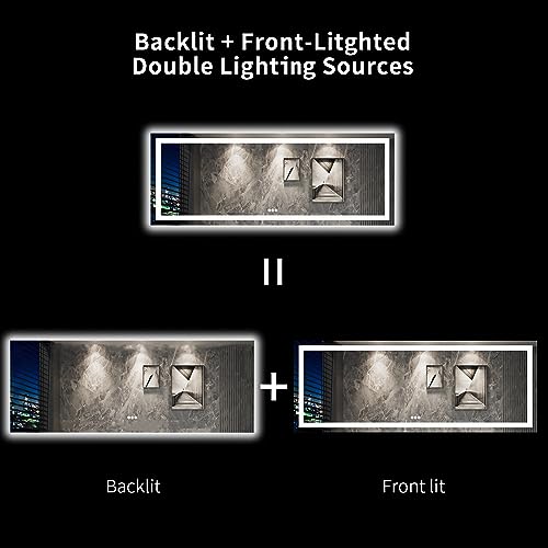 LOAAO 96X36 LED Bathroom Mirror with Lights, Anti-Fog, Dimmable, Backlit + Front Lit, Lighted Bathroom Vanity Mirror for Wall, Memory Function, Tempered Glass, Shatter-Proof, ETL Listed