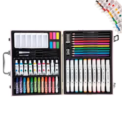 Image of Sweet Dreams Art Set, 53 Pieces, Unicorn Theme, Includes Palette, Powder, Brush, Watercolor Paint, Oil Painting Stick, Eraser, Pencil Sharpener, Color Lead, Pink Carry Case