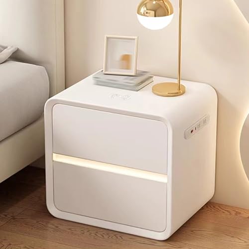 Set di 2 comodini con luci LED e stazione di ricarica, tavolino
