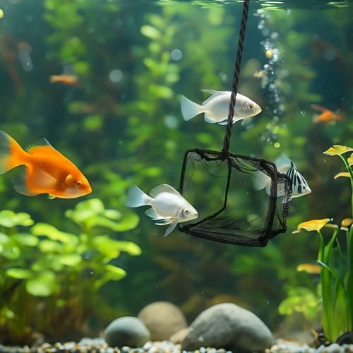 Image of Lpraer 4in 5in 6in Aquarium Fish Net Green Fine Mesh Nylon Net Collection with 11 inch Long Handle Square Quick Catch Fish Net for Fish Tank
