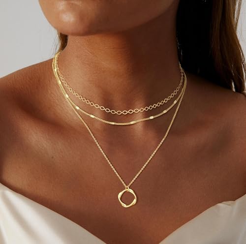 Gold Layered Necklaces for Women Necklace Stack 14 Gold Plated Hypoallergenic Non Tarnish Waterproof Lightweight Dainty Pendant Jewelry Set Trendy Gift Accessories for Women3