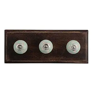 IndianShelf Handmade Etched Wall Hooks Dot Mount Hangers Coat Holders Hanging Key Hat Mug Kitchen Utensils Bathroom (Wooden_Green_4 Inches)-2 Piece