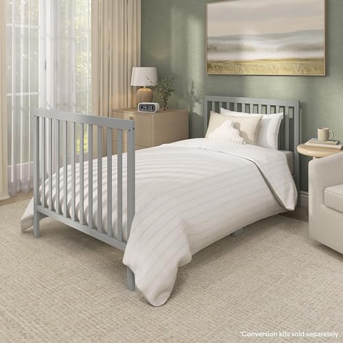 Dream On Me Edgewood 4-in-1 Convertible Mini Baby Crib in Cool Grey, GreenGuard Gold & JPMA, Non-Toxic, Compact 40×25×33″ Design, Converts to Mini Daybed & Twin Bed, 1″ Mattress Pad - image 7