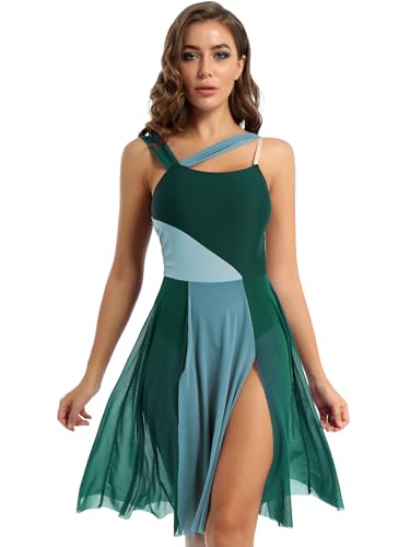 Yihuimin Damen Tanzkleid Ärmellose Lyrisches Kleider Latein Tanzkleidung Knielanges Ballettkleid Ballettanzug Wettbewerb Tanzkostüm Grün S