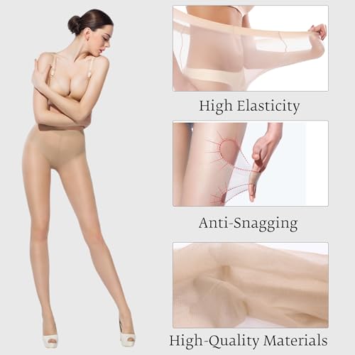 Women's Sheer Tights Women's Ultra-thin T-crotch Pantyhose 15D Nude High Waist Sheer Tights with Reinforced Toes2