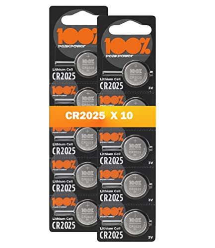 100PP CR2025 Battery 3V Lithium 10 Pack - for Car Keys & Remotes