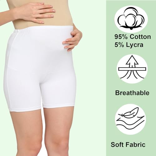 Image of Women's High Waist & Mid-Thigh Cotton Lycra Maternity Shorts|Pregnancy Panty|Maternity Panties Over The Belly for The Pre & Post Pregnancy