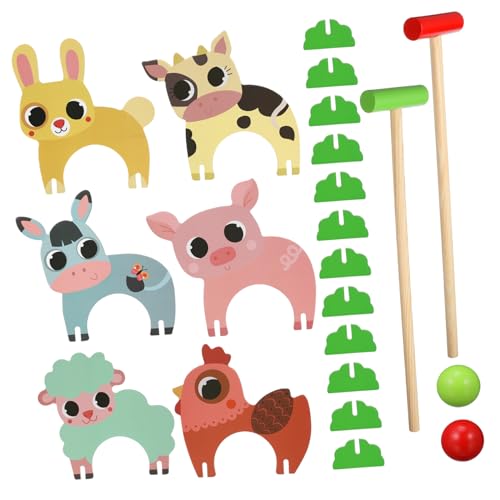 Totority 1set Animal Croquet Game Set for Boy Girl Cute Animal-Themed Indoor Outdoor Fun with Mallets Wickets Engaging Family Activity for Coordination Playtime