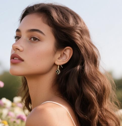 Reffeer Solid 925 Sterling Silver Clover Flower Drop Earrings for Women Teen Girls Black Flower Dangle Earrings Hooks for Summer Spring2